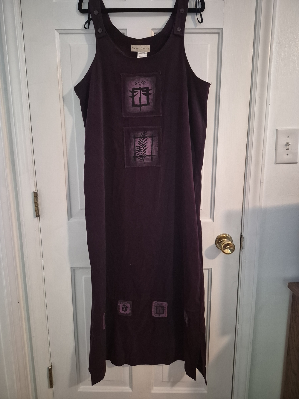 Sweet Jessie Artsy Purple Maxi Jumper Dress Large Boho Whimsigoth Cottagecore